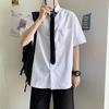 Men's White Korean Style Summer Short-Sleeved Loose Casual Shirt - Student Uniform