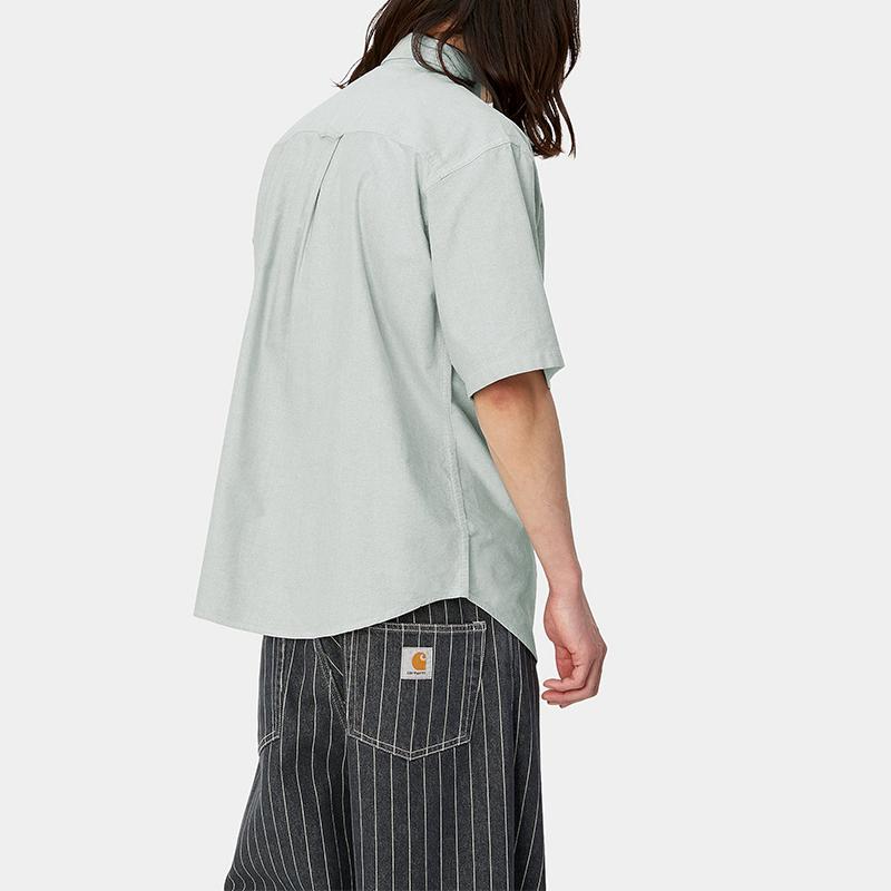 Carhartt WIP SS24 S/S Рубашка Braxton Однотонная Свободный крой Короткий рукав С передним карманом Унисекс рубашки Парково-зеленый I031454-25H-XX