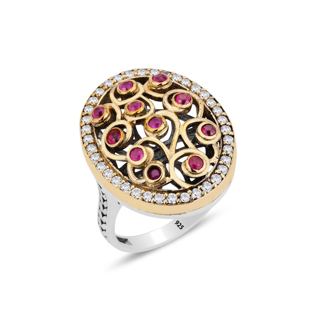 Изысканный комплект рубиновых украшений в османском стиле, серебряный комплект в винтажном стиле, рубиновое ожерелье, кольцо и серьги, ювелирные украшения ручной работы