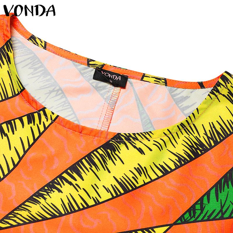 VONDA Женская летняя свободная блузка большого размера с круглым вырезом и девятиточечным пышным рукавом с геометрическим узором и принтом