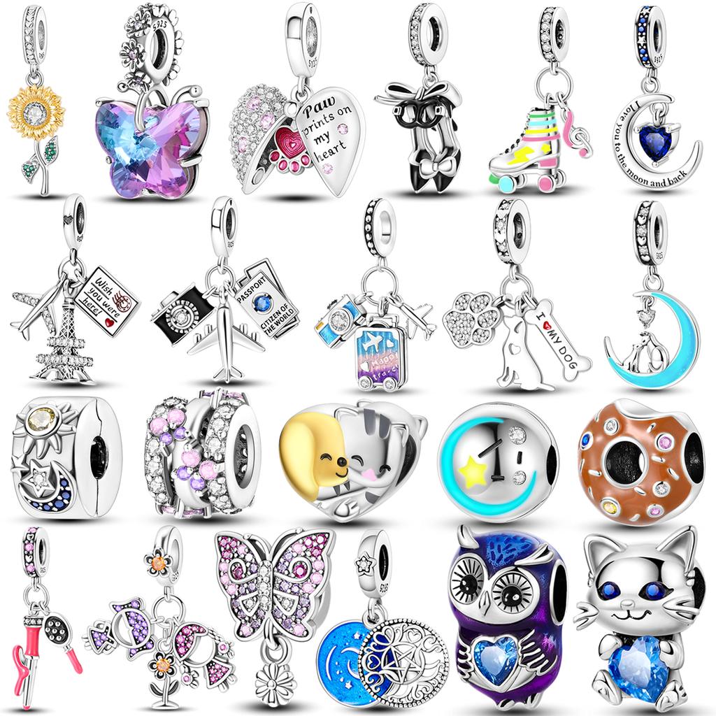Стерлингового Серебра 925 пробы Подвески для путешествий Сова Бабочка Шарик Прекрасный Красочный Подвеска для Домашнего Животного Подходит Оригинальный Новый Браслет Diy Женские Ювелирные Изделия