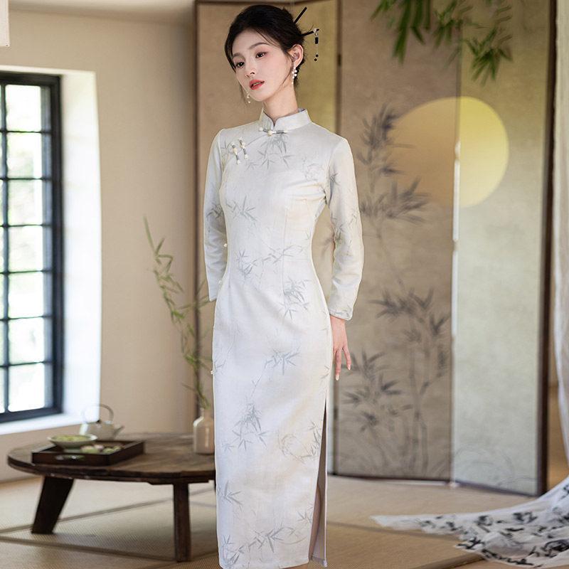 national style new Chinese long-sleeved cheongsam improved young women's high-end sense retro slim spring and autumn clothing
