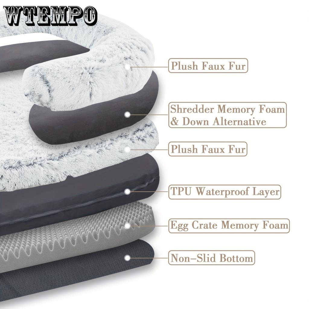 Складная плюшевая ортопедическая кровать для собак размером 180X115X25 см - моющиеся кровати для собак больших пород и людей - серый