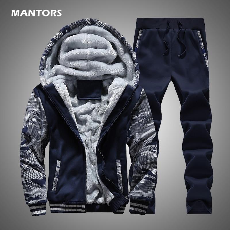 Men 'S Tracksuit Winter Suit Warm Velvet Sweatshirt Brand Clothing Men Set Two -Piece Set