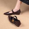 French Pointed Flat-soled Medium-heeled Versatile Women's Shoes 2025 Autumn New Shallow Soft-soled One-word Buckle Strap Work Shoes