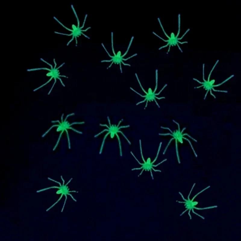 10Pcs Party DIY Decoration Halloween Luminous Rubber Fake Spider Plastic Figure Prank Funny Toy Home Party Decoration Gift