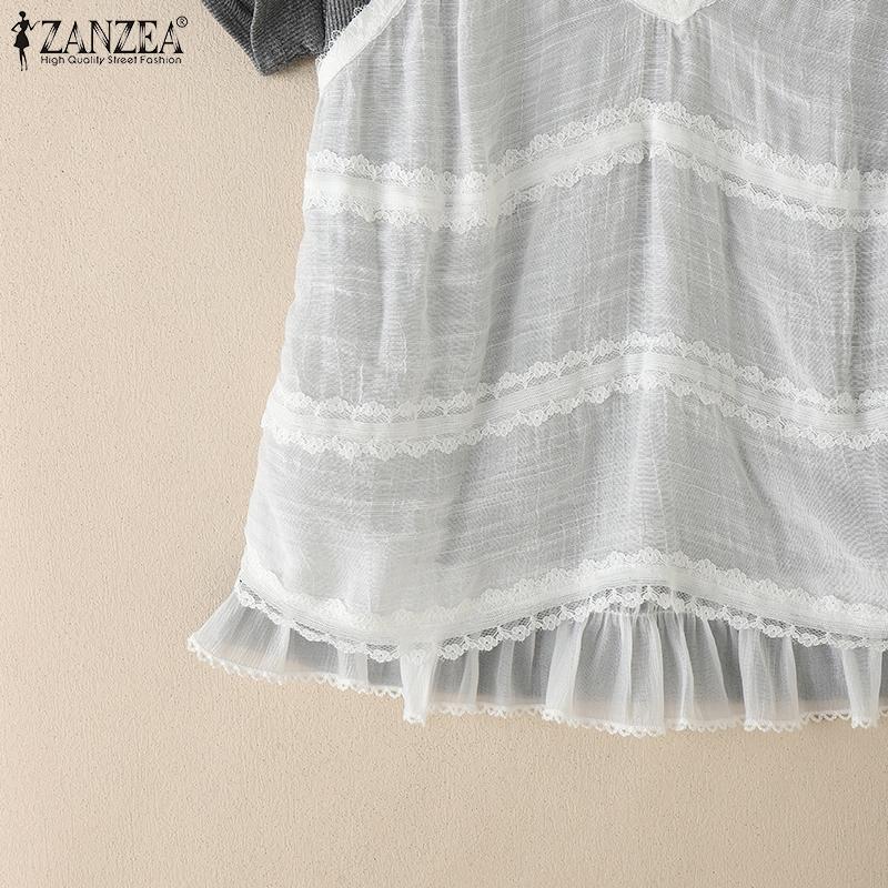 ZANZEA Женские летние футболки с круглым вырезом, пэчворк, с коротким рукавом