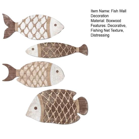 4Pcs Wooden Fish Wall Decoration Nautical Coastal Theme Wall Hangings Handmade Rustic Ocean Fish Art Decor for Bathroom Kitchen Living Room