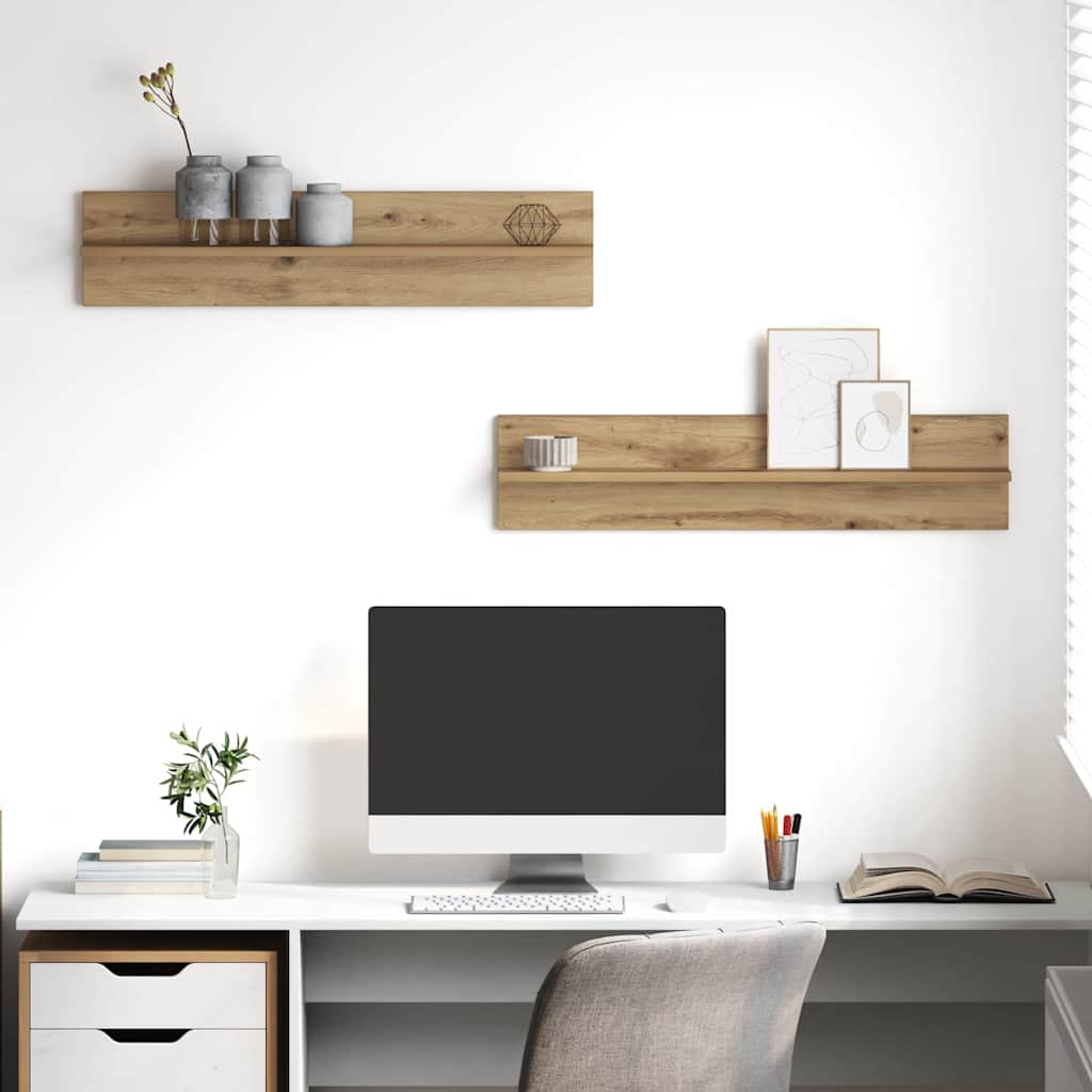 Wall Shelf 2 pcs Artisan Oak 80 x 11.5 x 18 cm Wood Based Material