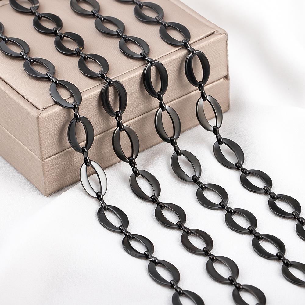 1Meter Stainless Steel Black Plating Cuban Necklaces Chain 10x14mm Oval Link Chains for DIY Bracelets Jewelry Making Bags Chains