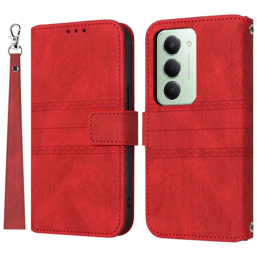 For Xiaomi Redmi 15 5G (Global) (169mm) Case Wallet Skin-Touch Leather Imprinted Phone Cover with Wrist Strap