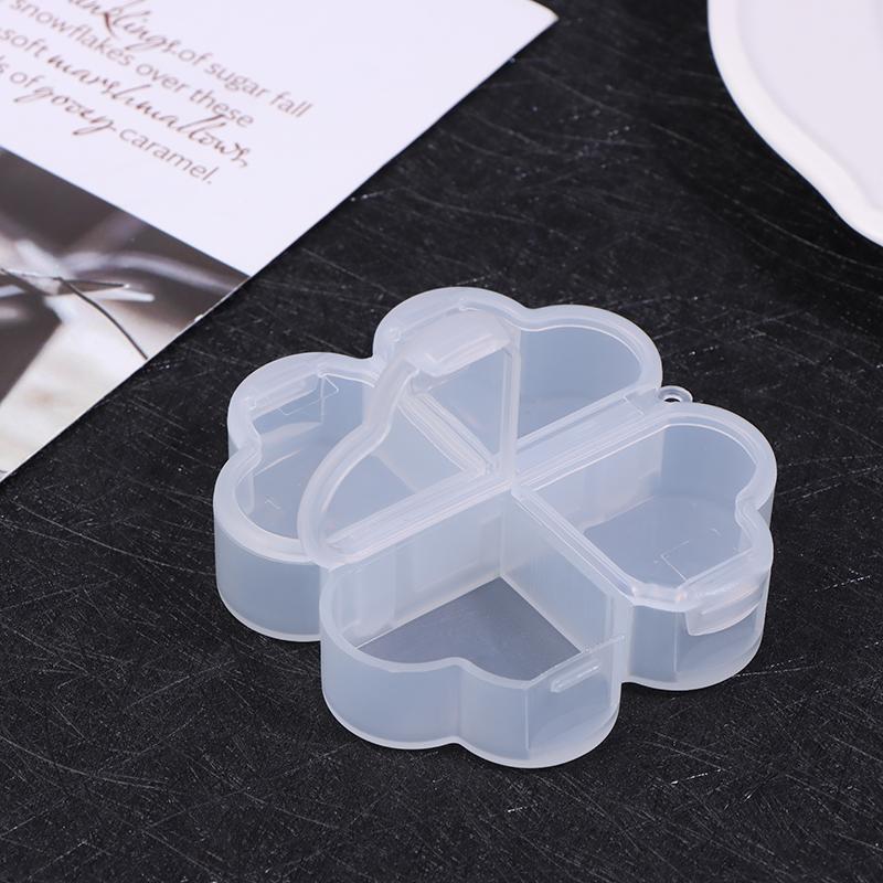Portable Plastic Pill Storage Box With Independent Opening Design Four-Leaf Clover 4 Grids Pill Organizer Drug Separation Box