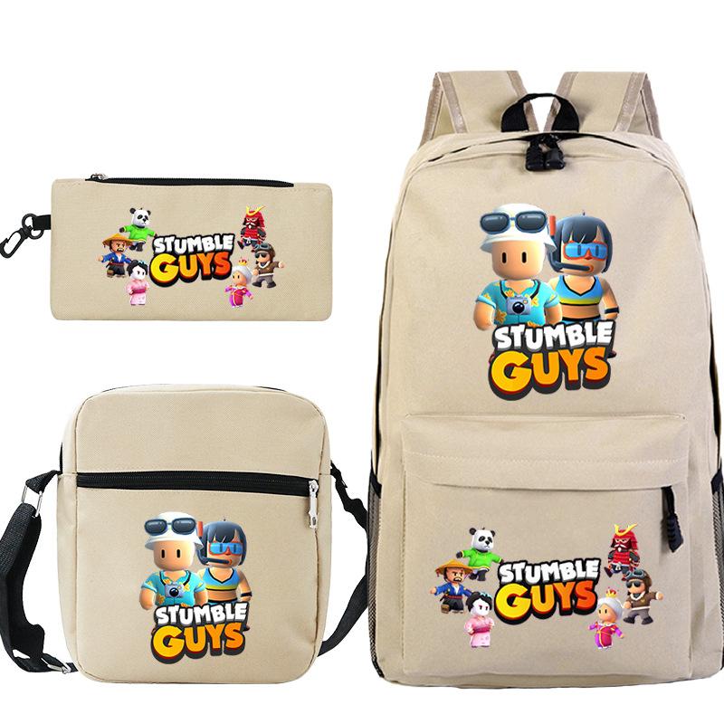 New Stumble Guys Game Merchandise Printed Student Backpack Three-piece Set Boys and Girls School Bag Set