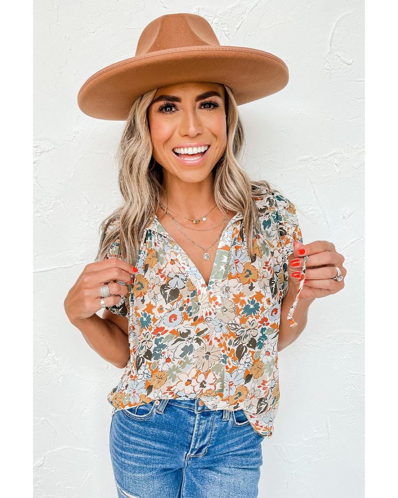 Azura Exchange Разноцветная блузка с V-образным вырезом и цветочным принтом