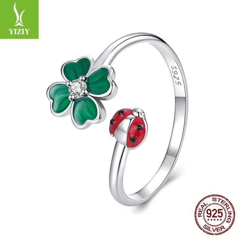 S925 Sterling Silver Spring Four-Leaf Clover Ladybug Jewelry Set Fresh Women'S Niche Light Luxury