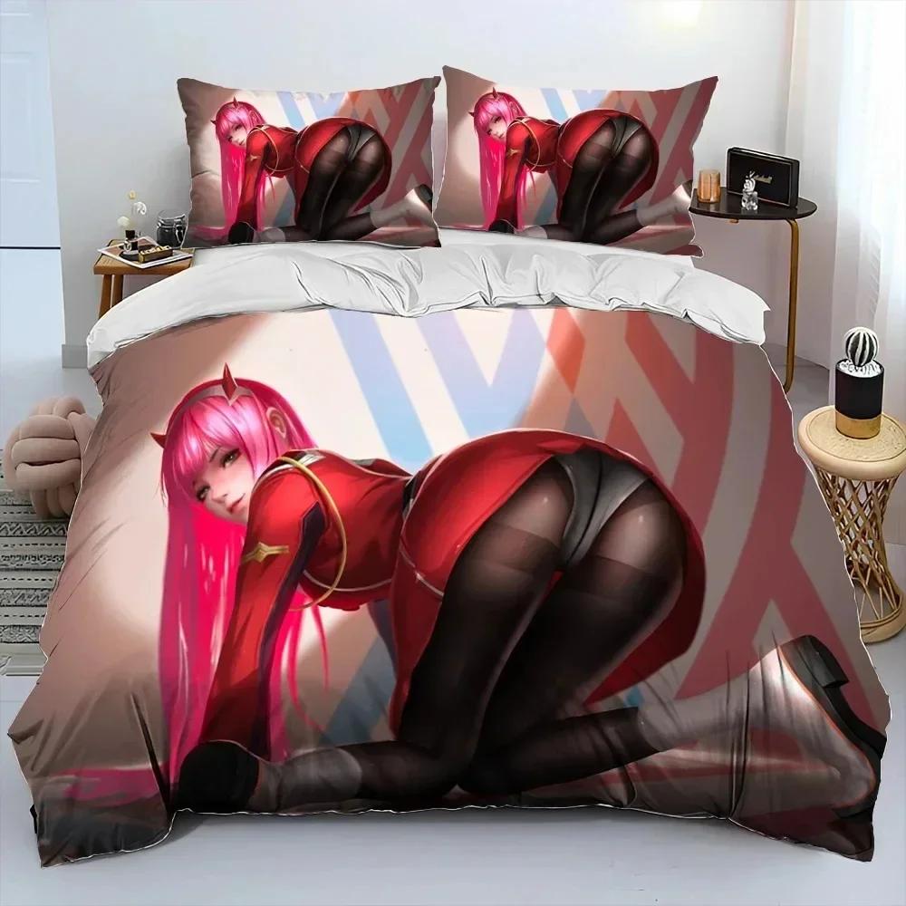 Zero Two DARLING In The FRANXX Cartoon Comforter Bedding Set,Duvet Cover Bed Set Quilt Cover Pillowcase,Queen Size Bedding Set