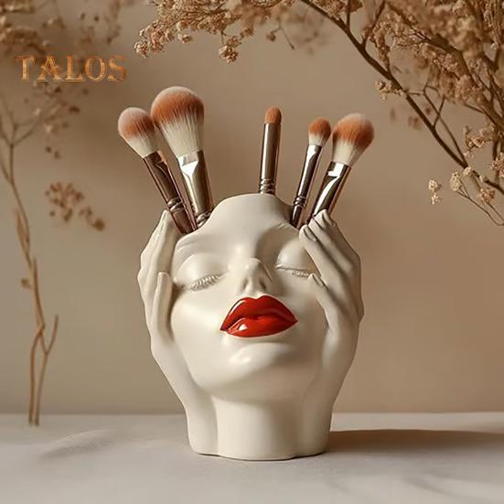 Держатель для ручек с женским контуром, художественная ваза ручной работы в форме женской головы, минималистичный держатель для кистей для макияжа для дома, гостиной, книжной полки, декора