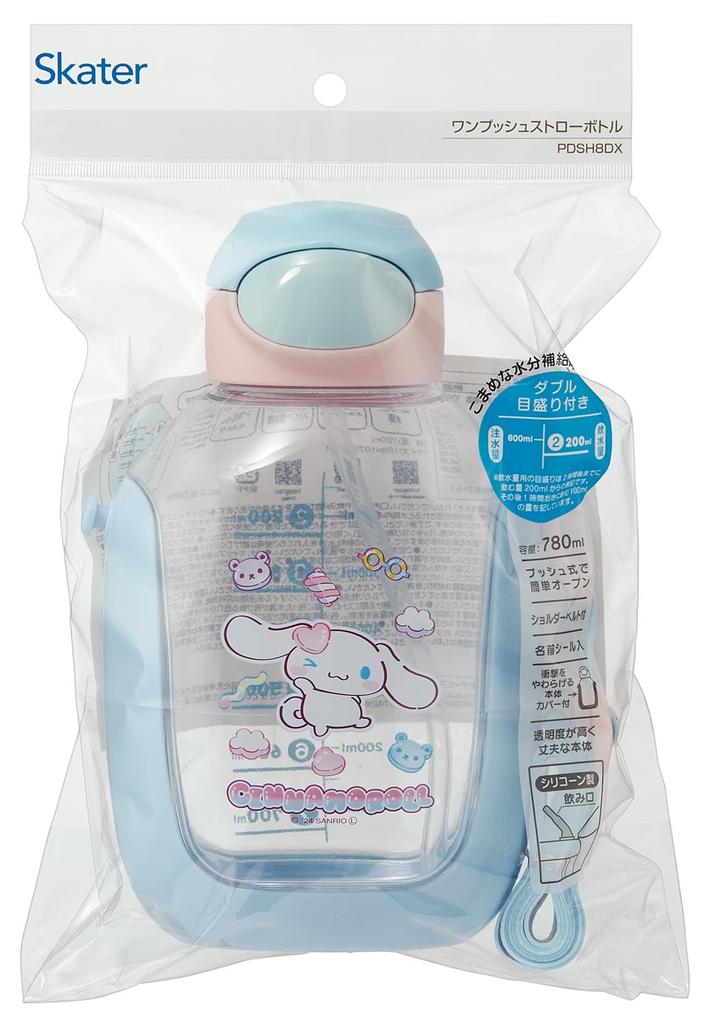 Skater One Push Straw Bottle Water Bottle with Shoulder Belt 780ml Sanrio Cinnamoroll Marsh Gumi PDSH8DX