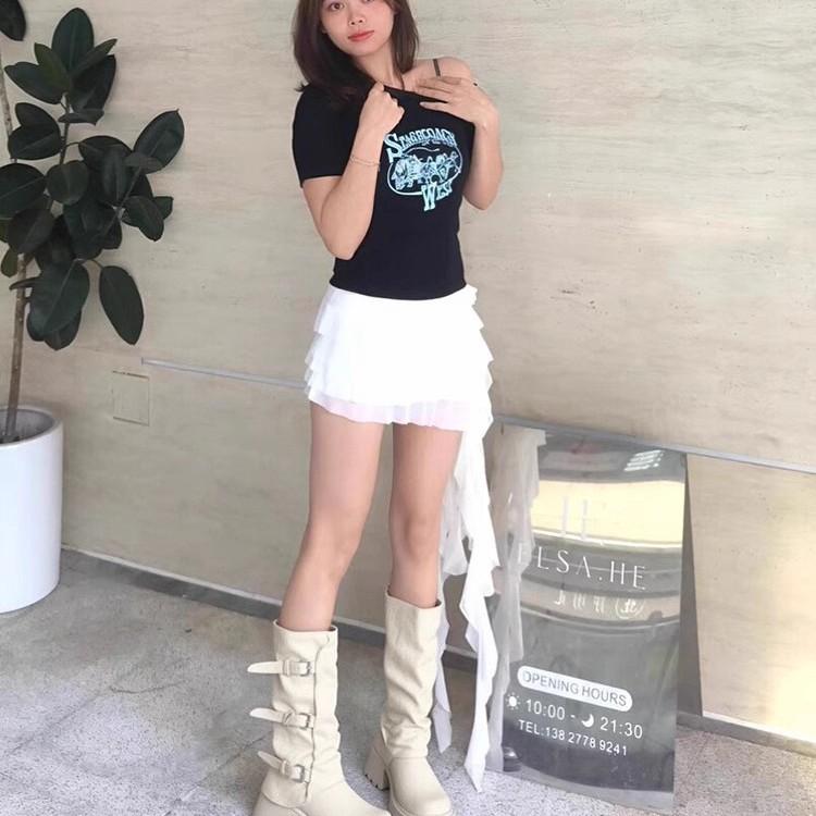 Belt Buckle Pleated Thick-soled Medium Boots Women's 2025 Autumn and Winter New Popular Trousers Western Boots Ins Tide Boots