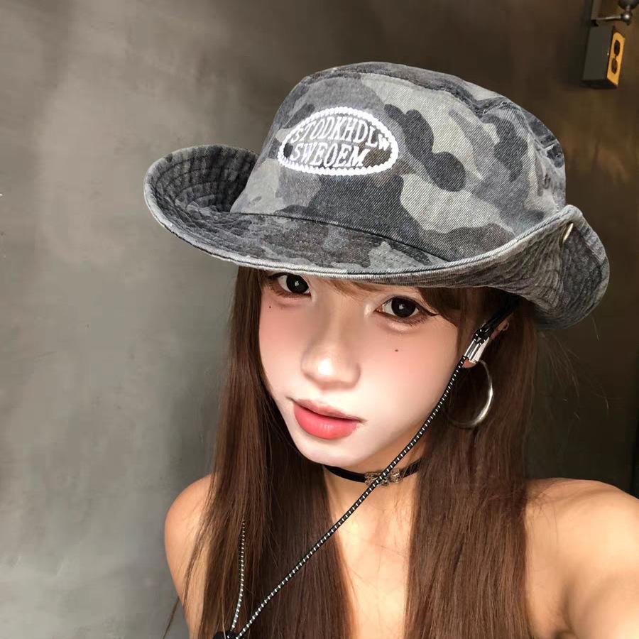 American retro camouflage mountaineering hat women's spring and summer western cowboy hat outdoor hiking fishing shading sun protection bucket hat