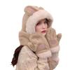 Women Hat Rabbit Ear Decor Thickened Warm 3 In 1 Hat Scarf Gloves Hiking Outings Shopping Winter Headwear