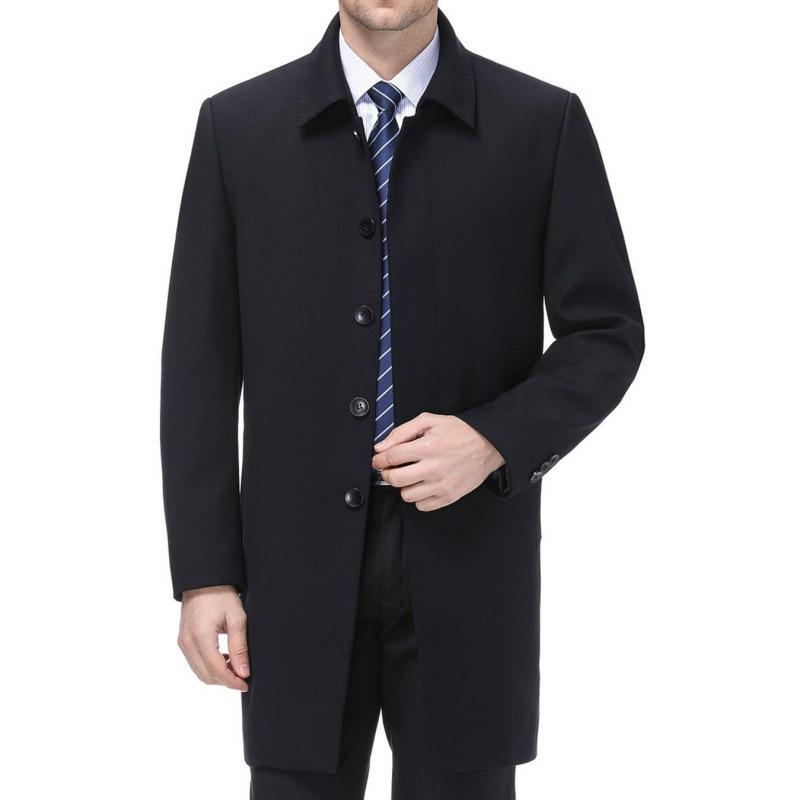 Высококачественная мужская ветровка средней длины на весну и осень для мужчин среднего и пожилого возраста, повседневное пальто с лацканами для пап, шерстяное пальто для деловых мужчин