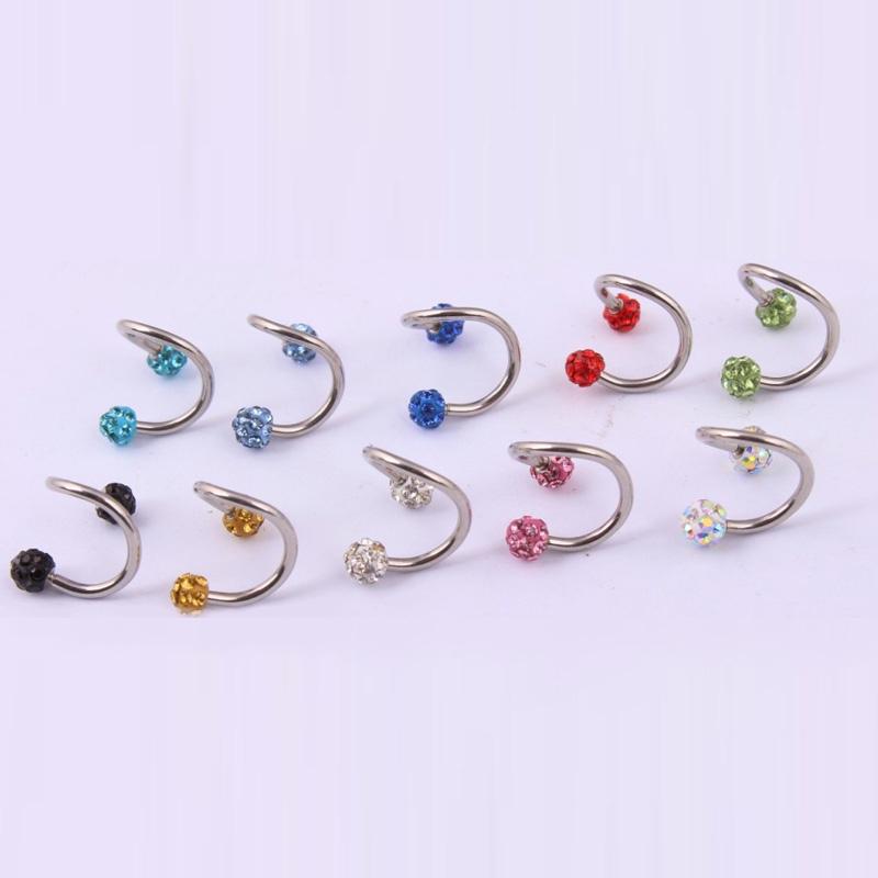 16 г Горячая новая серьга с кристаллами для хряща, хирургическая сталь, блеск, 1 шт., спиральная женская сережка-гвоздик для пирсинга тела, ручная работа