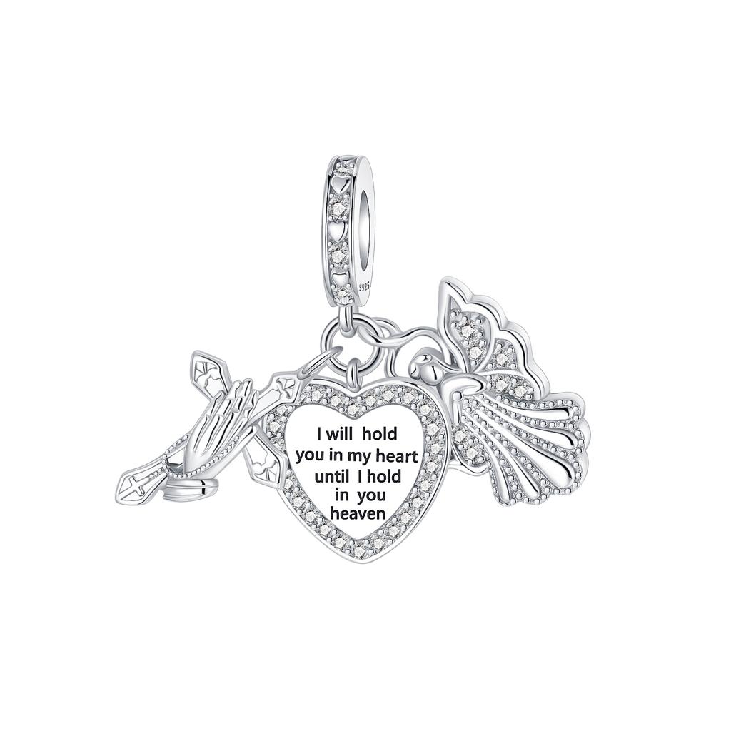 Copper Wings Sister Cross Pendant Charms Fit Original 4Mm Aperture Bracelet Charm Beads Necklace Diy Female Jewelry