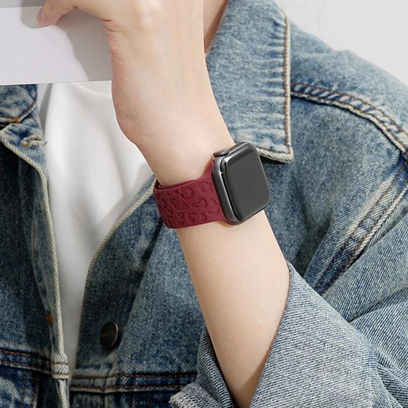 Ремешки с гравировкой леопарда для Apple Watch Band 45 мм 44 мм 49 мм 41 мм 46 40 мм Correa Bracelet Iwatch Series 10 9 8 7 SE 6 5 3 Ultra 2