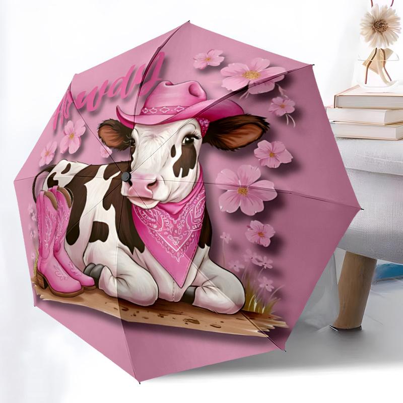 1pc Cowgirl Cow Automatic Open/Close Umbrella - Compact Travel Umbrella, Gift for Birthday, Holiday yy260106014