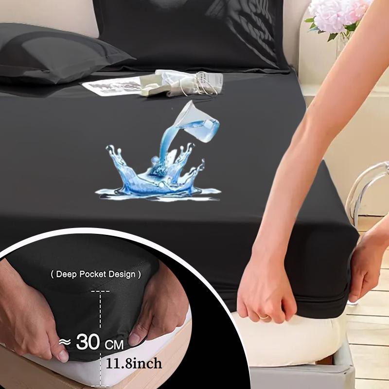 Водонепроницаемый комплект простыней(1*Простыня на резинке+2*Наволочка),Однотонная мягкая простыня Водонепроницаемый и пыленепроницаемый наматрасник