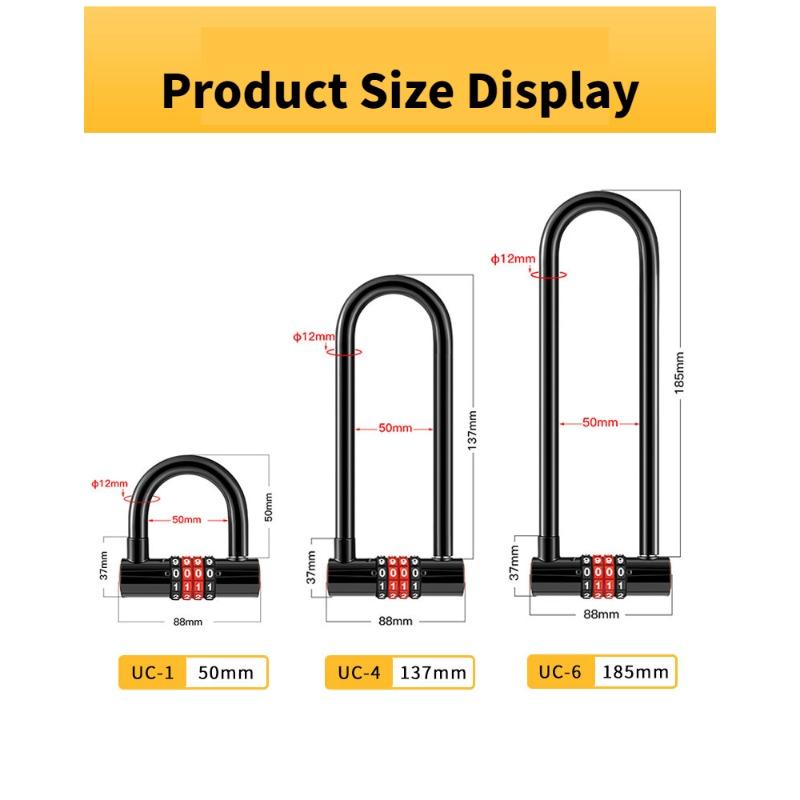 Extended U-shaped Anti-theft Combination Lock Double Glass Door Shop Door Padlock Bicycle Lock Bike Accessories Outdoor Sports 4