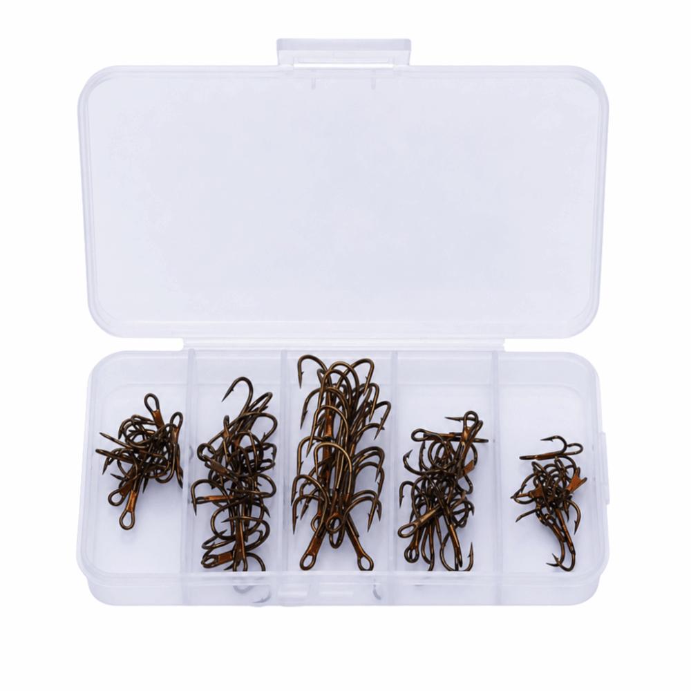 50PCS High Carbon Steel Treble Hook Set Round Bend Three Anchor Hook  Saltwater Environments