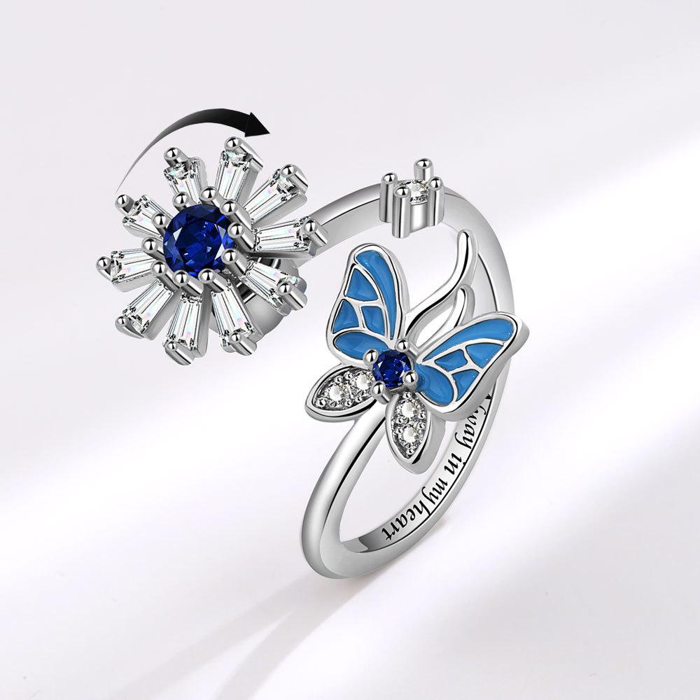 Butterfly Snowflake Enamel Spinner Ring For Women Adjustable Open Anxiety Relief Band Unique Stackable Jewelry Set