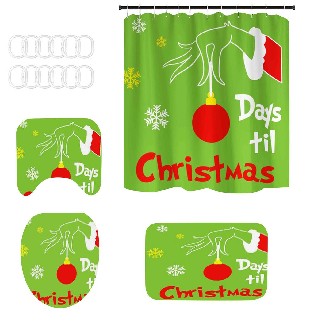 4 Christmas Bathroom Sets, Shower Curtain, - Carpet, Horse Cover And - U-shaped Bath Mat, Christmas Holiday Bathroom Decoration