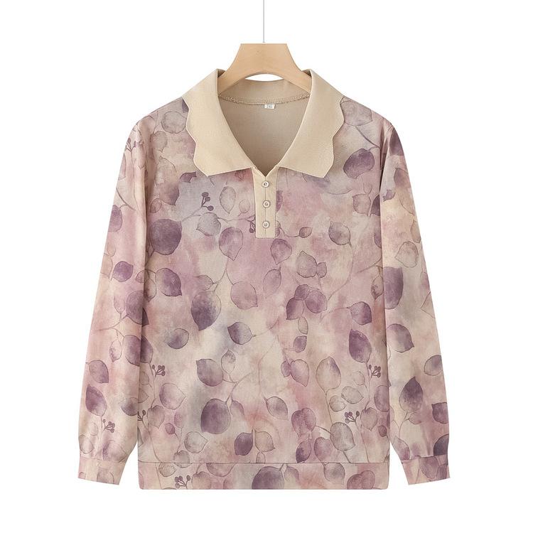 Мамина весенне-осенняя трикотажная рубашка с длинным рукавом нового стиля для женщин среднего и пожилого возраста, топ с принтом и лацканами, модная базовая рубашка