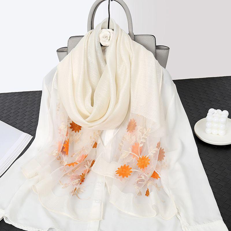 Элегантная шелковая шаль с цветочной вышивкой – дышащая, солнцезащитная и универсальная накидка для стильного тепла