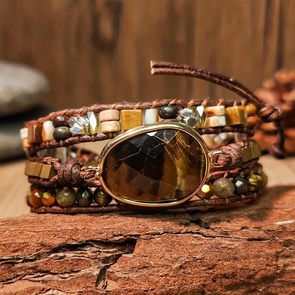 Богемный Натуральный Камень Тигровый Глаз Ручной Работы Плетеный Браслет Модный Креативный Унисекс для Повседневной Носки Вечеринки Отпуска Карнавала