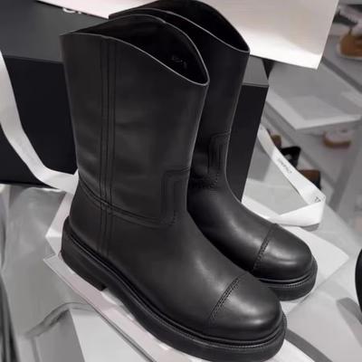 Версия из коровьей кожи ~ Короткие сапоги на платформе Xiaoxiangfeng, женские рыцарские сапоги с рукавами, вестерн-сапоги, универсальные средние сапоги в британском стиле