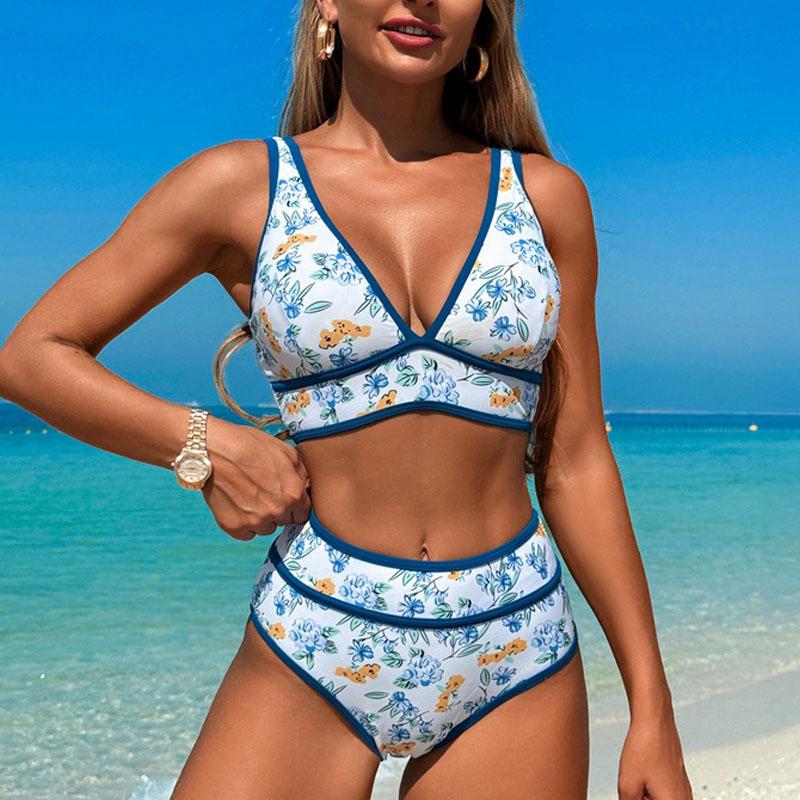 Новые бикини контрастного цвета Bkinis женские купальники пляжная одежда Push Up из двух частей купальный костюм