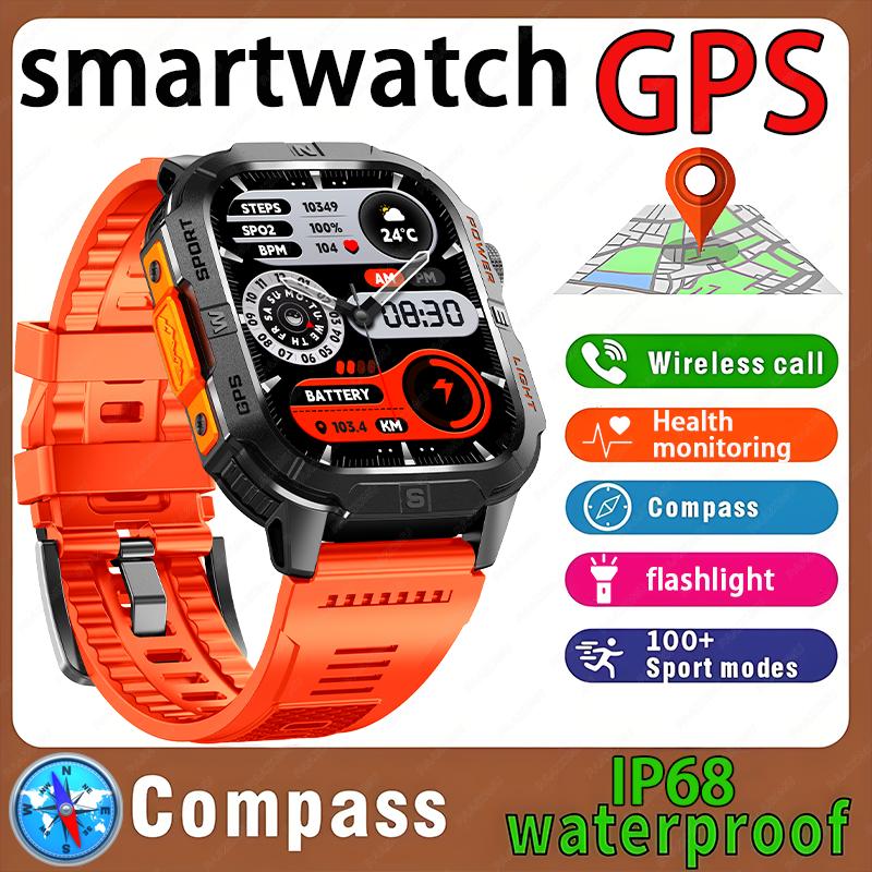 Новые умные часы с GPS для Xiaomi IOS Военный компас Фонарик Смарт-часы Мужские IP68 Водонепроницаемые 100+ Спортивных режимов BT Звонки Часы