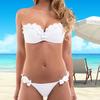 2Pcs/Set Women Bikini Set Bandeau Ruffle Trim Bra Mid-rise Briefs Set Push Up Bathing Suit