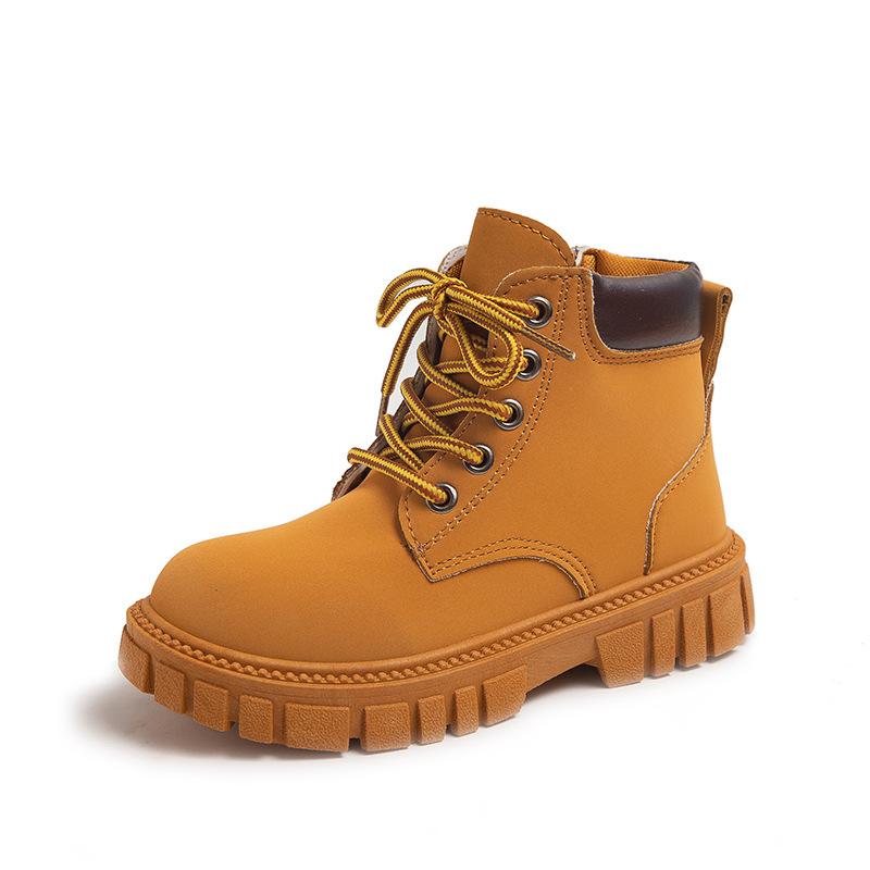 Осень и Зима Ботинки-полусапожки для Мальчиков и Девочек Нескользящие Ботинки в Британском Стиле Детский Дизайн с Боковой Молнией Одинарные Ботинки Кожаные Ботинки Противоскользящие