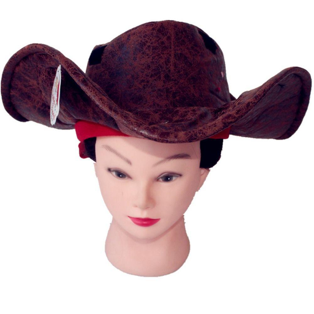 Adult Brown Pirate Cowboy Hat Holiday Party Vintage Tricorn Hat Roleplay Accessories