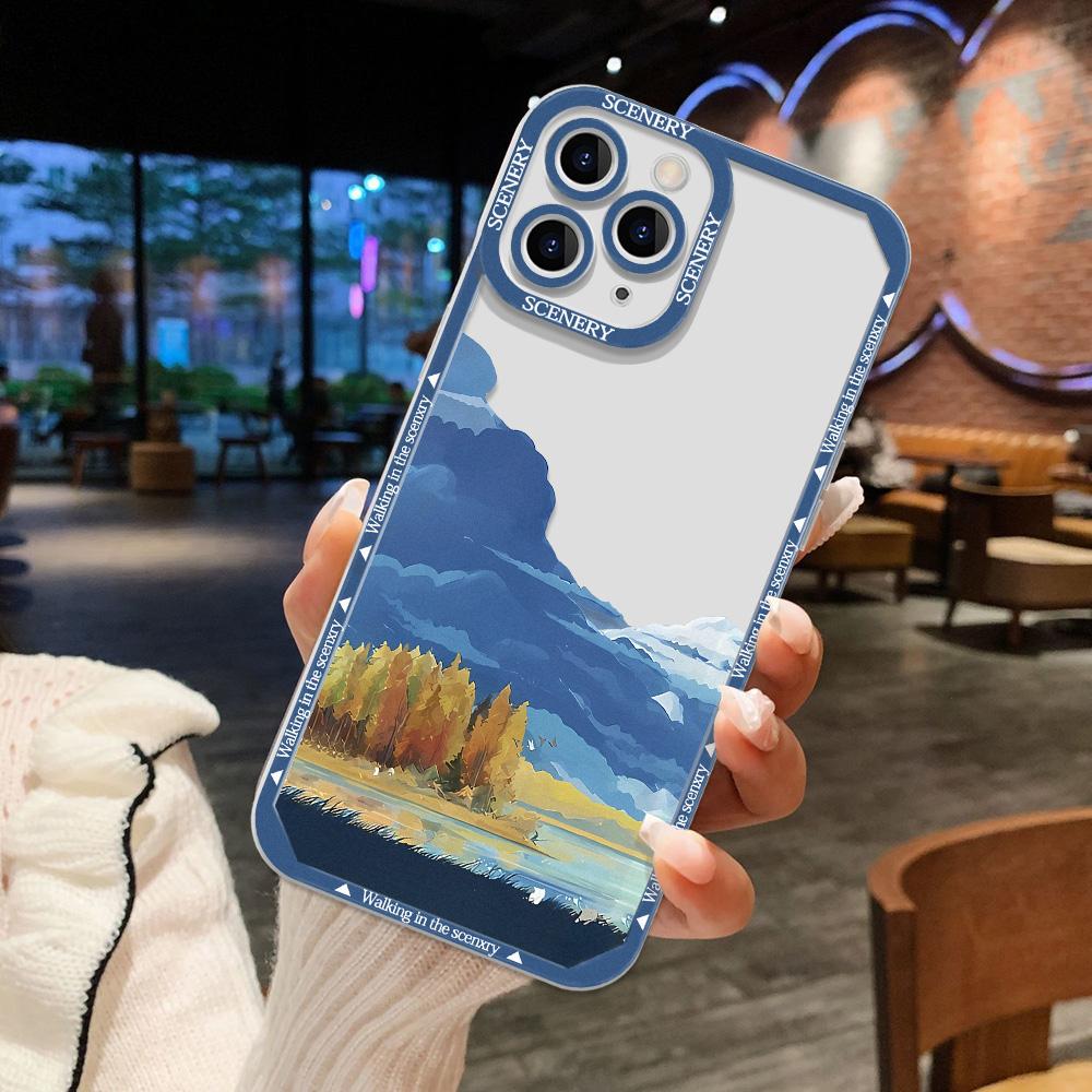 Прозрачный чехол для телефона с пейзажем для iPhone 13 Pro, чехол для iPhone 14, 15 Pro Max, 11, 12 Pro XR, XS X, 7, 8, 13, 12 Mini SE, чехол с изображением аниме