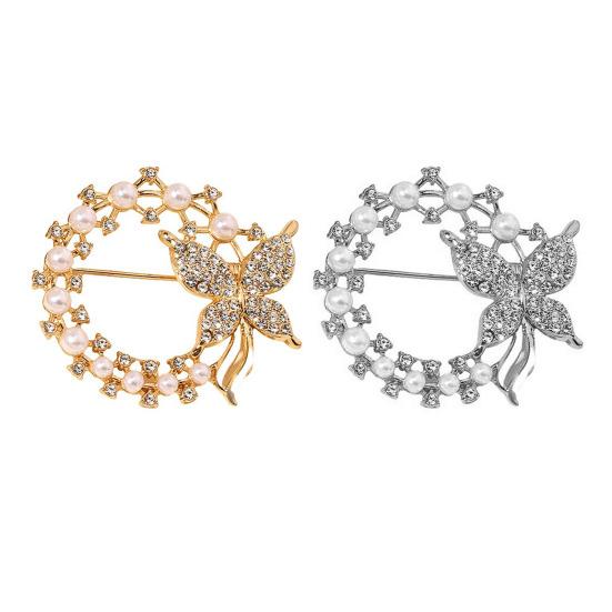 Anti-Exposure Brooch Round Women Shape Brooch with Rhinestones Imitation Pearls Suits Coats Sweaters Pin Commuting Dating