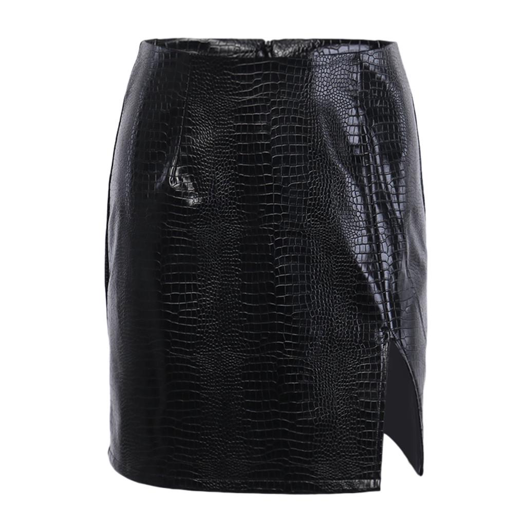 Women's And Winter High Waist Sexy All-Around Split Short Skirt Half Leather Skirt