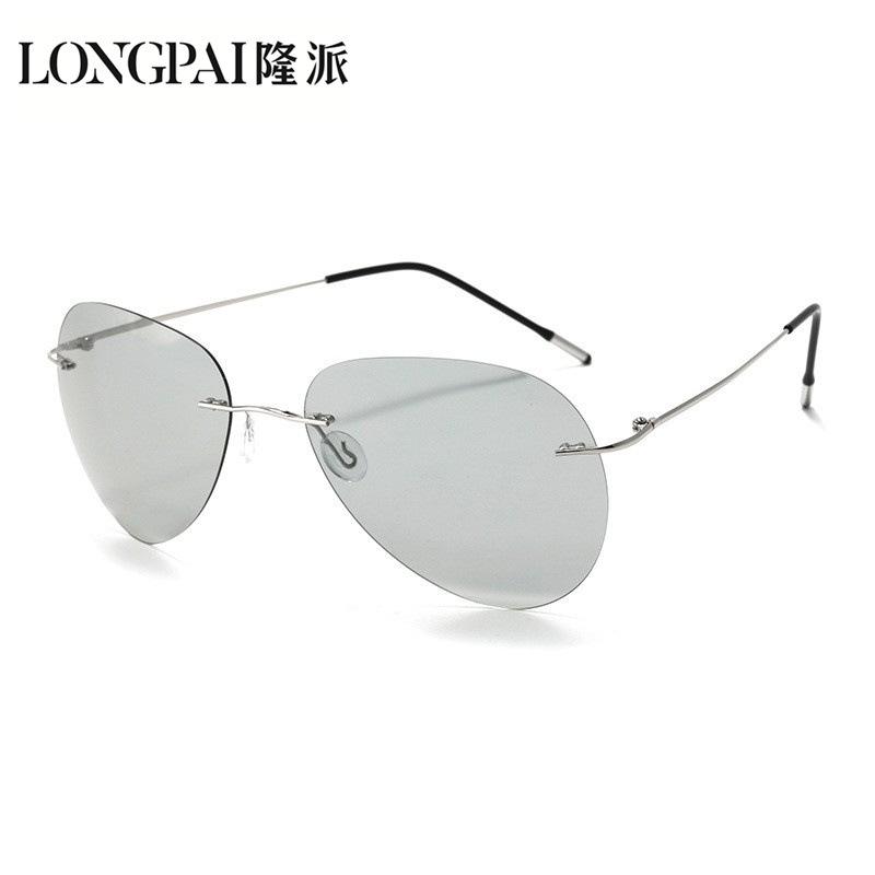 Сверхлегкие солнцезащитные очки без оправы из титанового сплава для мужчин, очки-жабы для вождения, поляризованные, меняющие цвет очки для пилотов