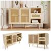 Buffet - MUVOE - Commode Avec 1 Tiroir Et 2 Portes - Tissu Rotin - Chêne - FSC®