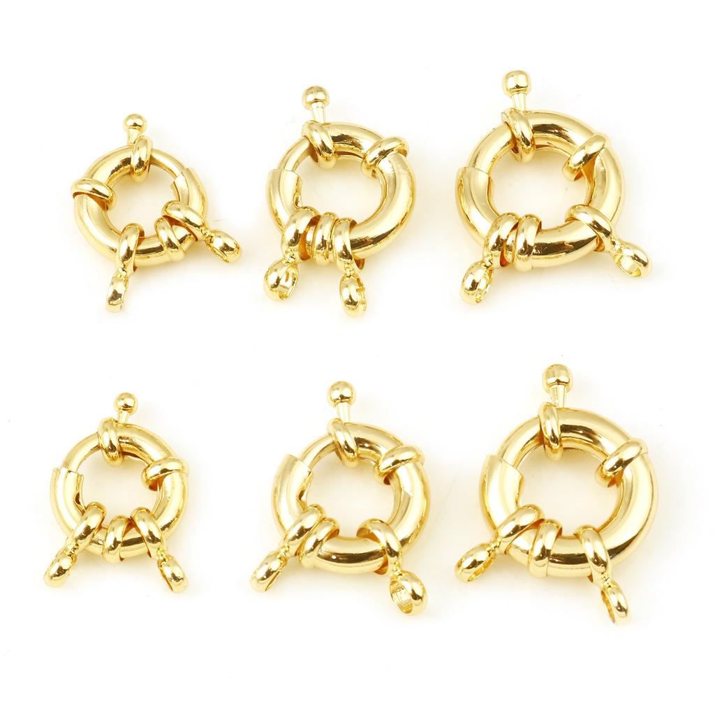 2PCs Copper Spring Ring Clasps Real Gold Color Round Metal Charms DIY Making Necklace Bracelets Jewelry,22x17mm 19x15mm 17x13mm